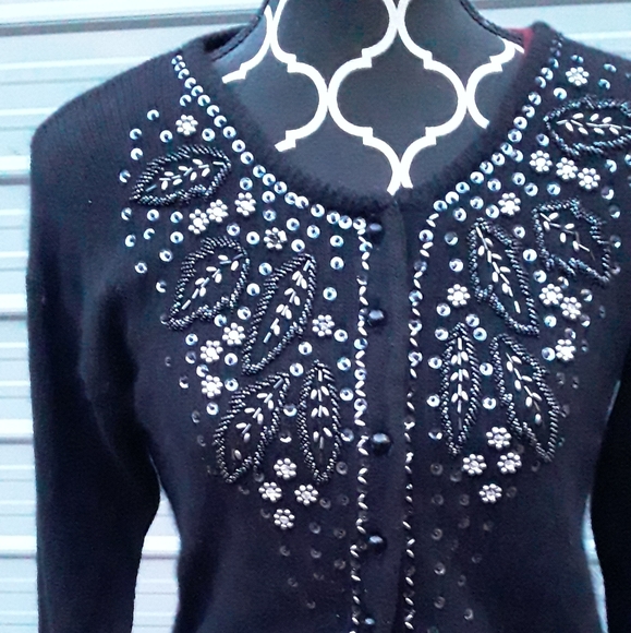 Bob Mackie Sweaters - Vntg Bob Mackie embellished black cardigan